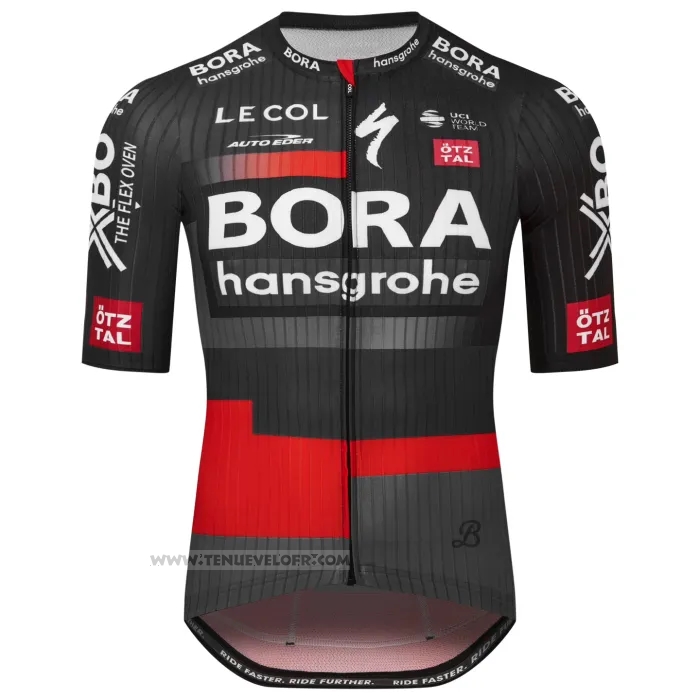 2023 Maillot Cyclisme Bora-Hansgrone Noir Rouge Manches Courtes et Cuissard